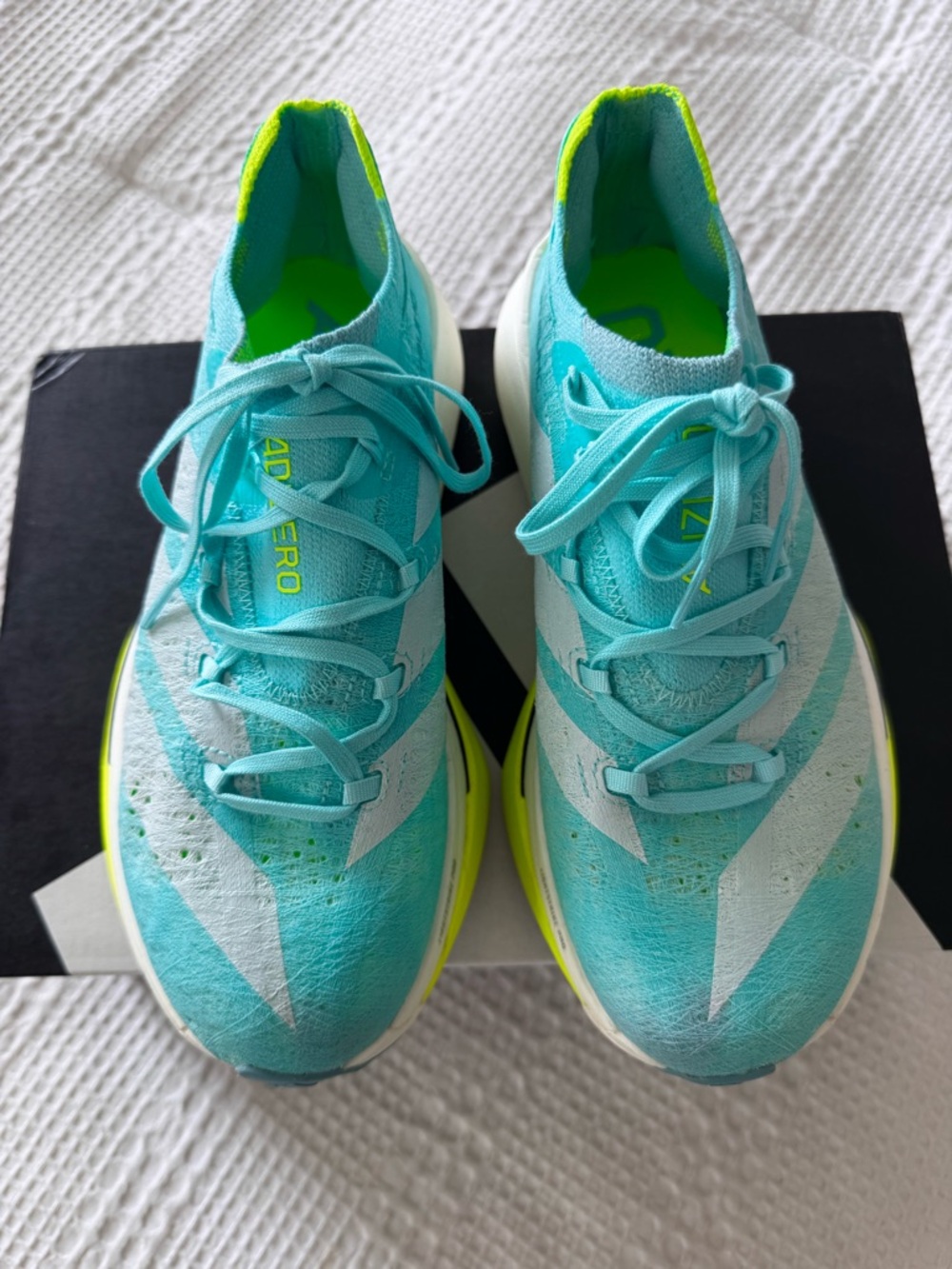 Adidas Adizero Prime X3 Strung in the "Flash Aqua Lucid Lemon"